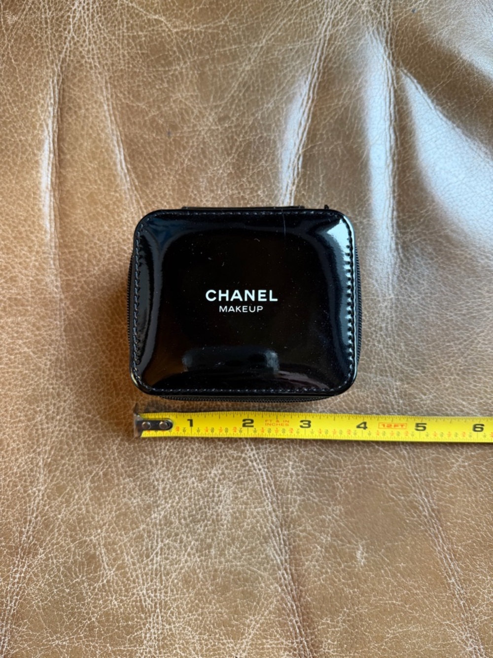 CHANEL Black Patent Makeup Pouch with White Logo - Picture 3 of 5